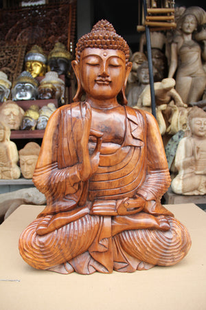 Buddha Deko: Beeindruckende Buddha Figur aus massivem Akazie Holz