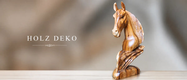 Holz Deko Shop Schweiz mit handgeschnitzten Holzfiguren und Skulpturen aus massivem Akazien- und Teakholz (Drachen, Tiere, Weinregale, Holzstamm-Deko) für Wohnzimmer, Hotel, Büro, Praxis oder Garten