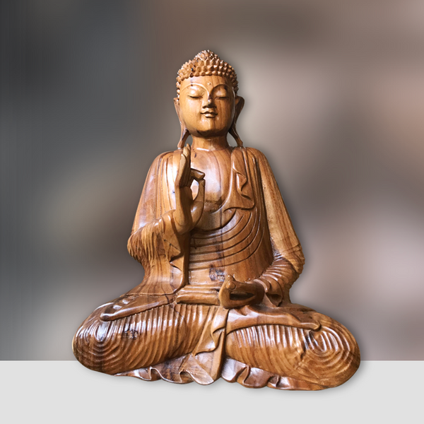 Buddha Deko | Buddha aus Teakholz | Holzskulptur Varada Mudra
