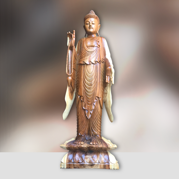 Buddha Deko |stehender Buddha | Dharmachakra Mudra | Holzskulptur