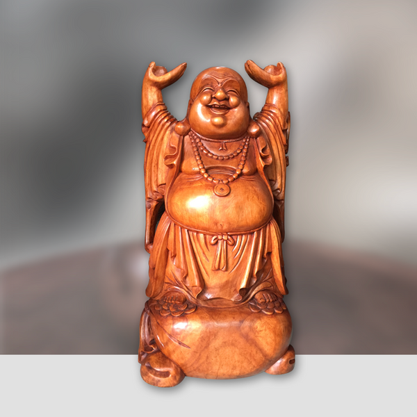 stehender Happy Buddha | Holzskulptur, handgefertigt