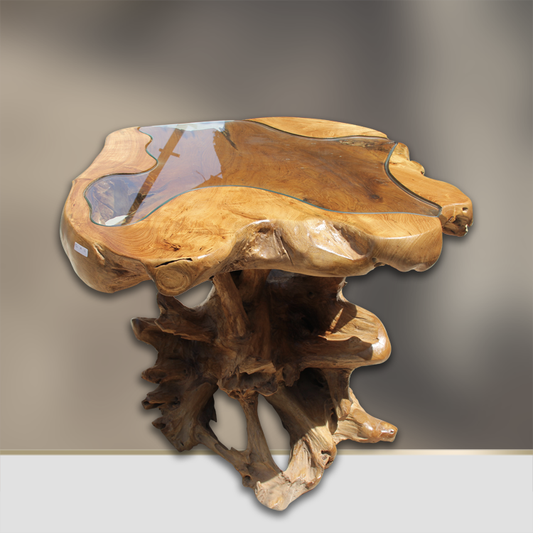 Gartentisch Holz Glas, massiv Holztisch, moderne Tisch Teakholz