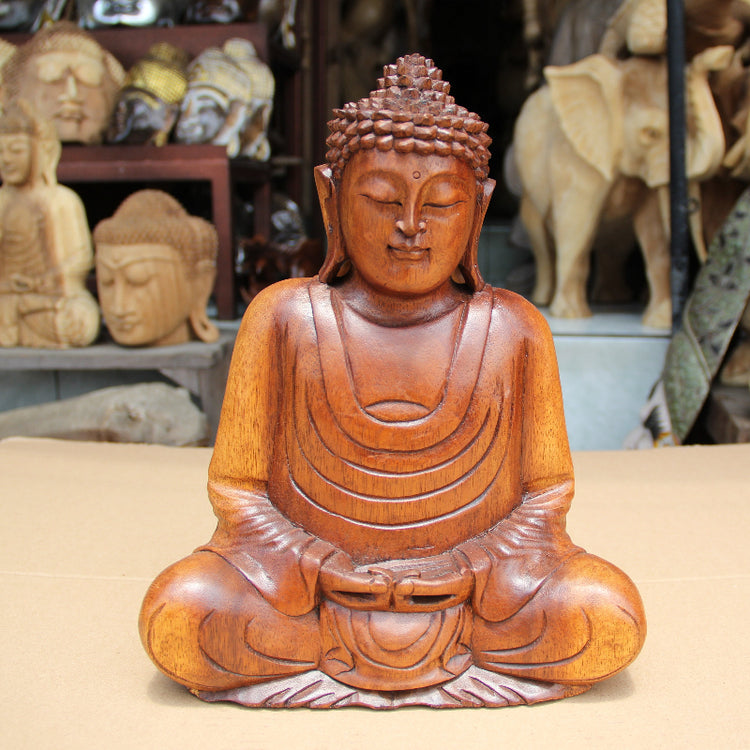 30cm Buddha Statue aus Akazienholz, Handgeschnitzt, Schweiz kaufen