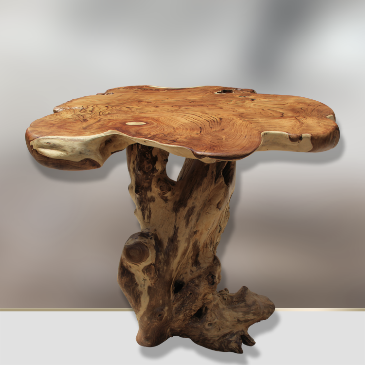 Gartentisch Teakholz, runder Balkontisch Teak, Holztisch Wurzel