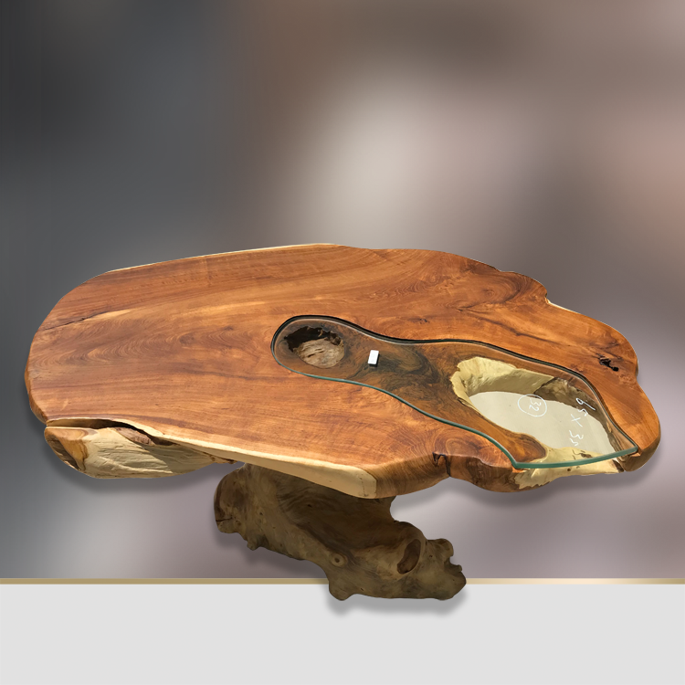 Wurzel Tisch, Wurzelholz, Couchtisch Wurzelholz Teak Glas 114cm