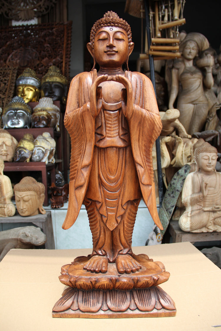 80cm Buddha Figur aus Akazie Holz – Handgeschnitzt kaufen Schweiz