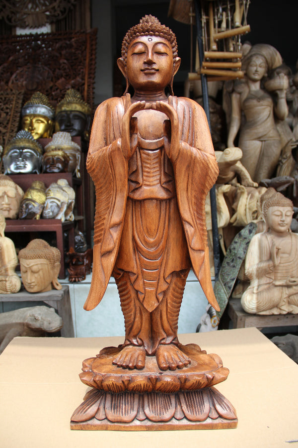 80cm Buddha Figur aus Akazie Holz – Handgeschnitzt kaufen Schweiz
