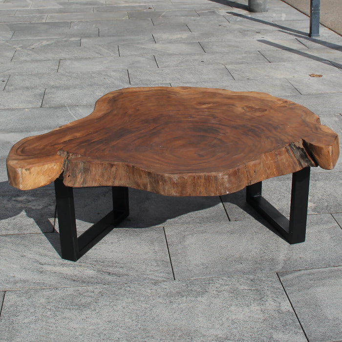 Baumscheiben-Couchtisch Akazie (Naturform) 118×108×43 cm – 9 cm massiv, Unikat