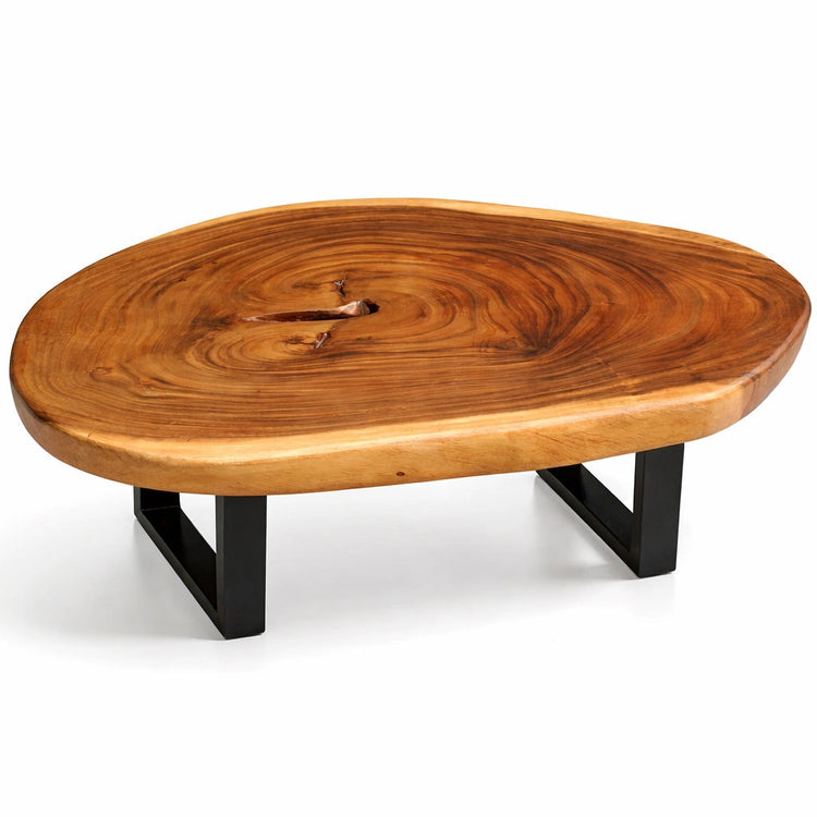 Couchtisch aus Akazie-Holzstamm (Suarholz-Baumscheibe, 108 x 72 x 43 cm, 8 cm starke Platte) mit Naturkante, elegantes Massivholz-Unikat für Einzelsofas und kleine Wohnzimmer in der Schweiz