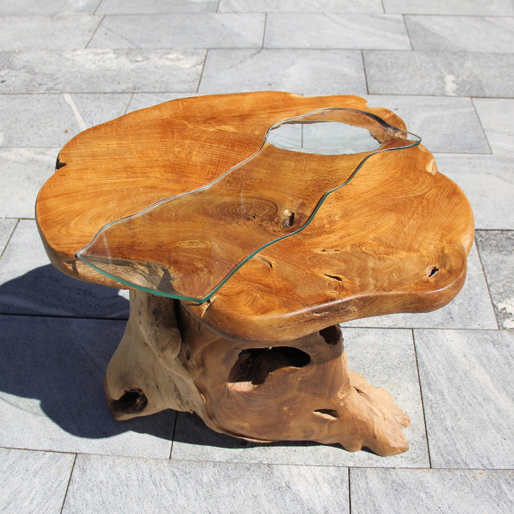 Beistelltisch aus Teak mit Glas – Outdoor Wurzeltisch kaufen Schweiz