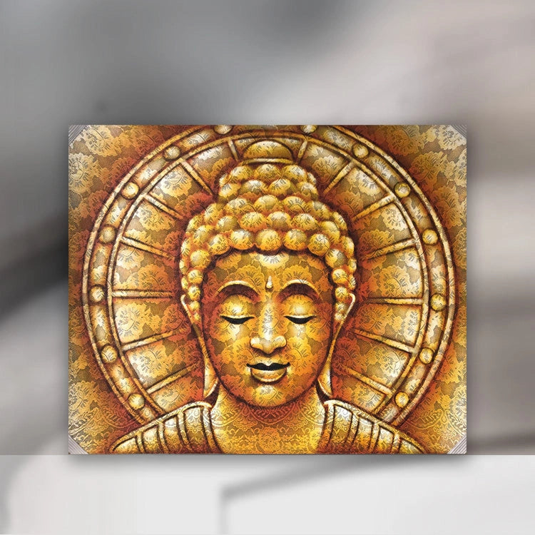 `Buddha Leinwandbild XXL 120 x 100 cm mit goldener Struktur und massivem Suarholzrahmen, exklusives Buddhismus Wandbild für Wohnzimmer, Lounge, Praxis oder Hotel in der Schweiz`
