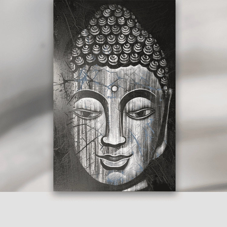 `XXL Buddha Leinwandbild 80 x 120 cm, handgemaltes Buddha Bild auf Künstlerleinwand mit Massivholzrahmen als ruhiger Wandblickfang für Wohnzimmer, Hotel-Lobby, asiatisches Restaurant, Büro oder Yoga- und Meditationsraum in der Schweiz`
