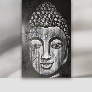 `XXL Buddha Leinwandbild 80 x 120 cm, handgemaltes Buddha Bild auf Künstlerleinwand mit Massivholzrahmen als ruhiger Wandblickfang für Wohnzimmer, Hotel-Lobby, asiatisches Restaurant, Büro oder Yoga- und Meditationsraum in der Schweiz`
