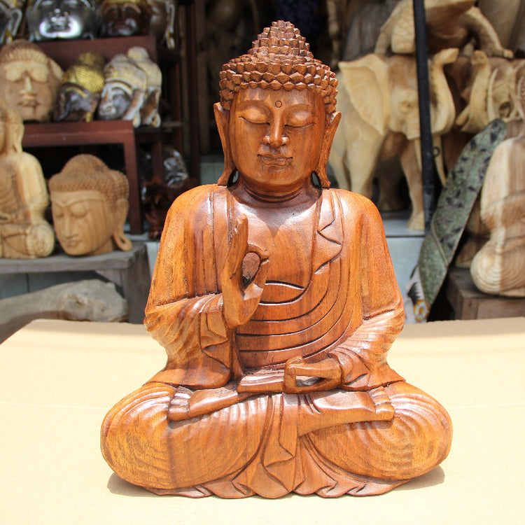 Buddha Figur aus Holz – 40cm Handarbeit | Buddha Deko Schweiz kaufen