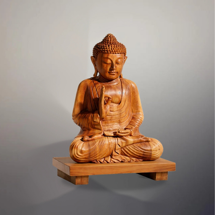 Buddha Sockel Holz 45x30x6 cm aus massivem Akazienholz, naturbelassener Holzsockel als stabiles Podest für Buddha Figuren, Skulpturen, Vasen oder Pflanzen im Wohn- oder Meditationsraum in der Schweiz