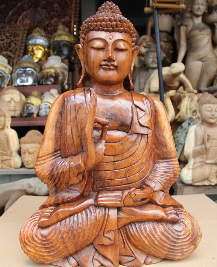 Buddha Statue aus Holz 50cm – Für Garten & Balkon Outdoor Deko
