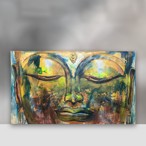 Buddha Wandbild XXL kaufen – Handgemaltes Leinwandbild für große Räume