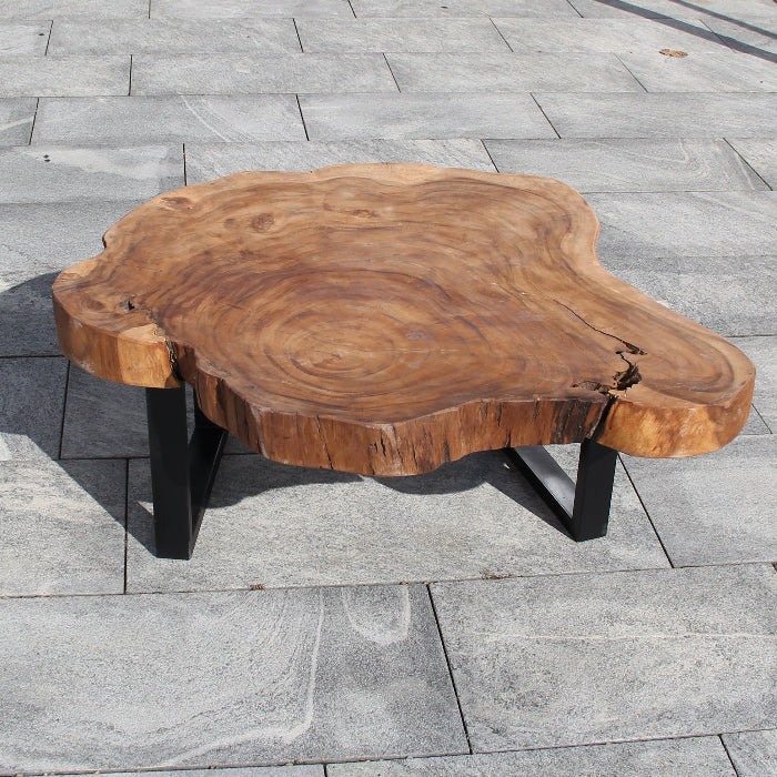 Couchtisch Akazie 110×100 cm | 9 cm stark | Baumscheibe mit Baumkante | Buddha Deko