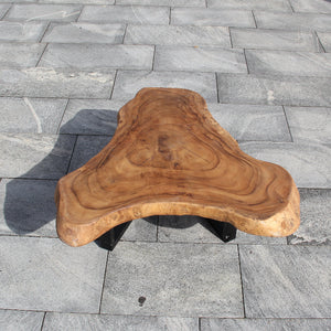 Couchtisch Holz Akazie – Baumscheibe 96×93 cm, Baumkante, Unikat (organisch-dreieckig)