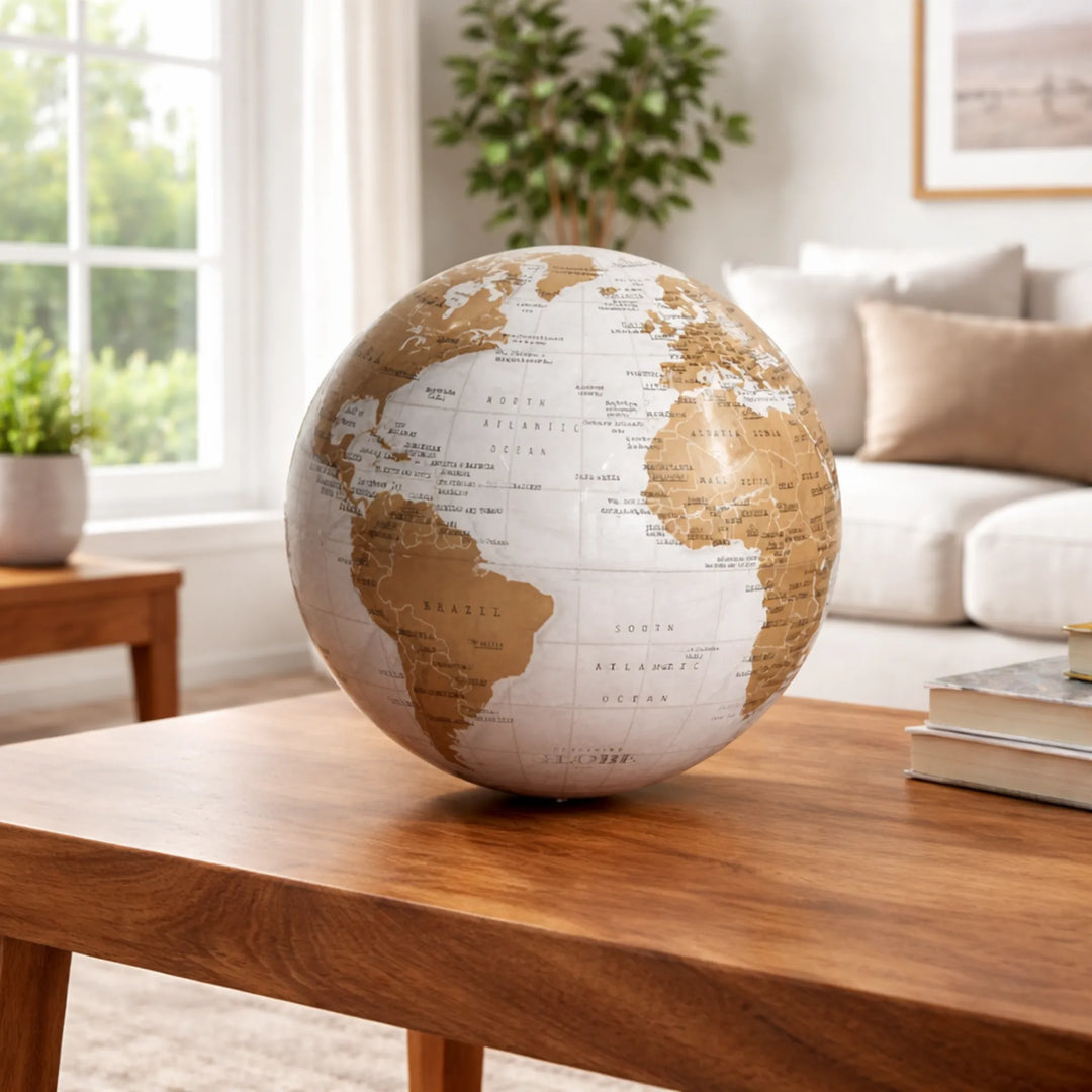 Drehbarer Globus mit Licht 15 cm – weißer Leuchtglobus als stilvolle Büro & Wohnzimmer Deko, Globus mit Beleuchtung online kaufen Schweiz
