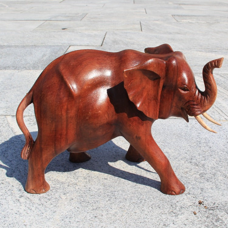 Elefant Holzfigur 30 cm aus massivem Akazienholz – handgeschnitzte Elefant Statue als natürliche Deko für Wohnzimmer, Kinderzimmer, Praxis oder Yoga-Studio, online kaufen Schweiz