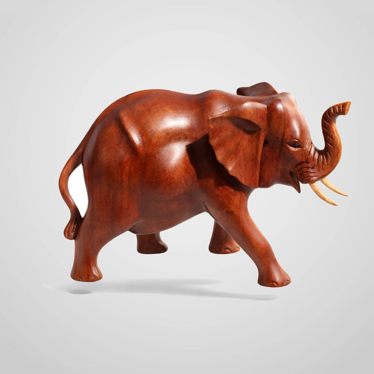 Elefant Holzfigur 30 cm aus massivem Akazienholz – handgeschnitzte Elefant Statue als natürliche Deko für Wohnzimmer, Kinderzimmer, Praxis oder Yoga-Studio, online kaufen Schweiz