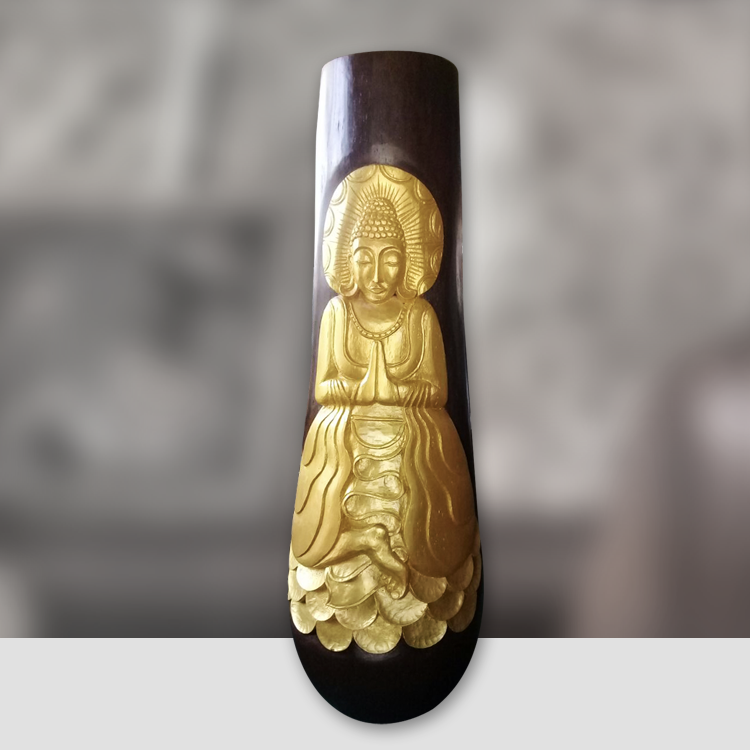Große Buddha Statue aus Kokosholz, 2m spirituelle Holzskulptur für Eingangsbereich oder Garten