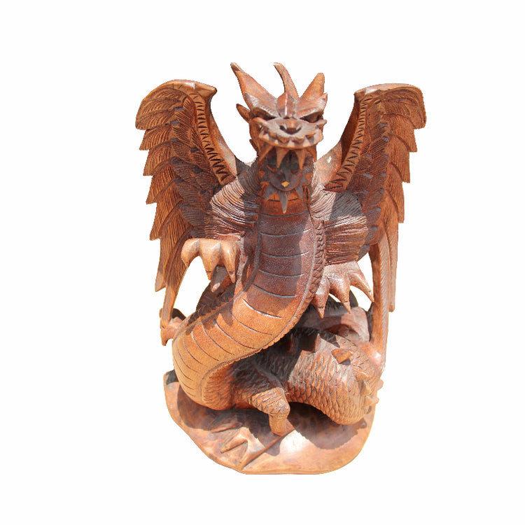 Handgeschnitzte Drachenfigur aus Akazienholz | Asiatische Skulptur kaufen