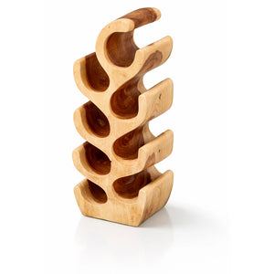 tehendes Weinregal aus massivem Akazienholz-Stamm im Kaktus-Design (70 cm hoch, Platz für 8 Flaschen), handgefertigtes Naturholz-Unikat für Wohnzimmer, Esszimmer, Hausbar oder kleine Restaurants in der Schweiz