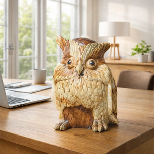Holz Eule Garten Deko aus massivem Teakholz (30 cm), handgeschnitzte wetterfeste Eule Skulptur für Garten, Balkon, Terrasse oder Eingang in der Schweiz