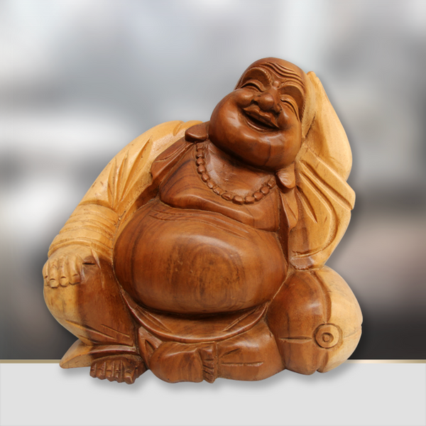 Buddha-Statue, Happy Buddha aus massivholz, Buddha Figur 35cm