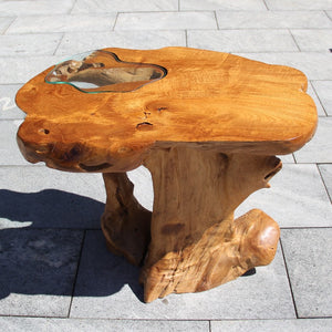 Terrassentisch massiv, Kleiner Holztisch, Teak Wurzelholz Tisch 80cm
