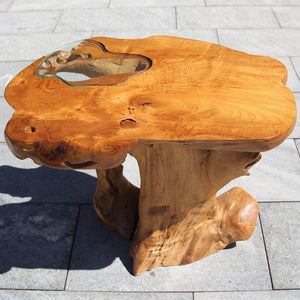 Beistelltisch massiv, Kleiner Holztisch, Teak Wurzelholz Tisch 80cm