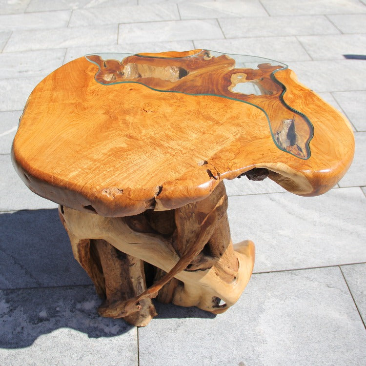 Klein Balkontisch rund, massiv Holz Teak, wetterfest Holztisch 80