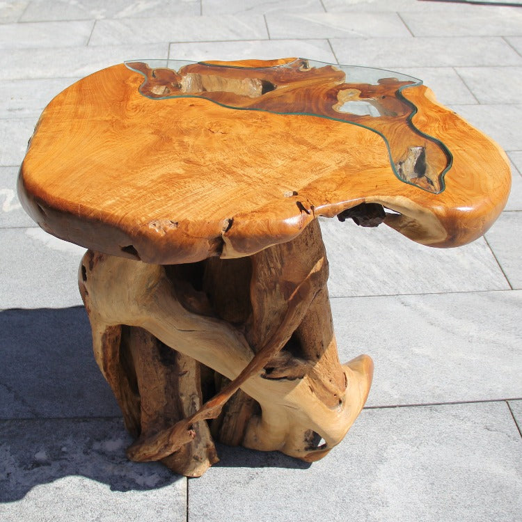 Klein Couchtisch rund, Salontisch Höhe 70cm, Kaffeetisch Teakholz