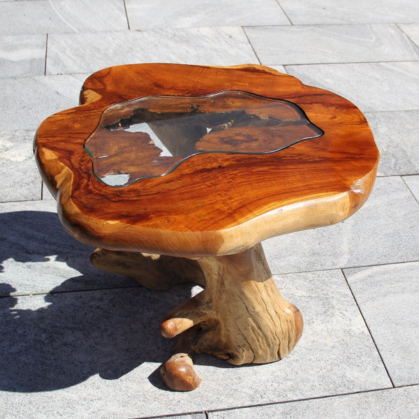 Wurzeltisch Couch klein | Wurzeltische | Couchtisch Holz Glas 70x66cm
