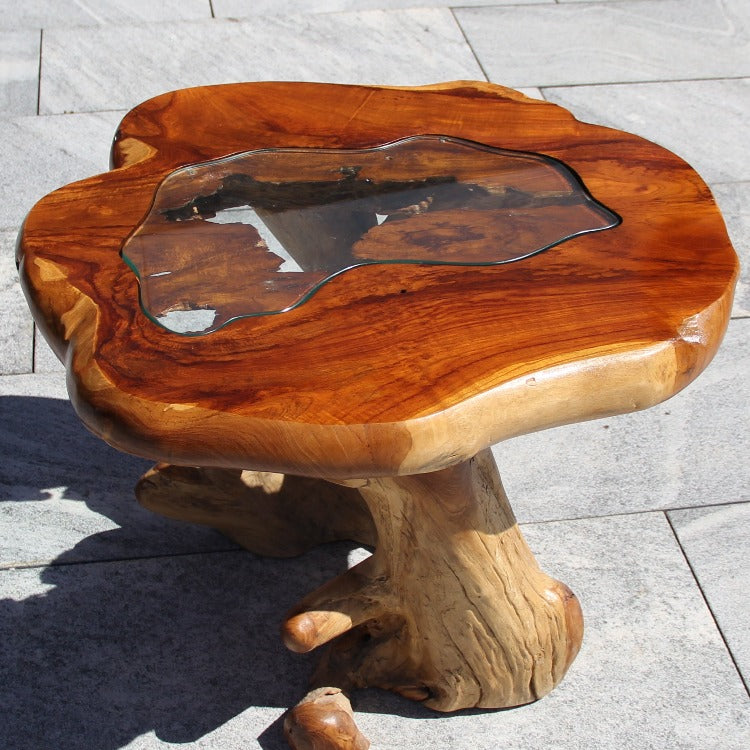 Couchtisch Glas Holz, Salontisch Glas Holz klein, Wurzeltisch modern