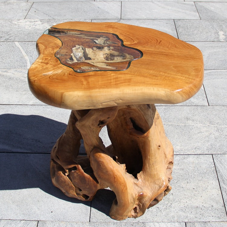 Couchtisch höhe 65cm, massiv Teak Holz, klein rund Kaffeetisch