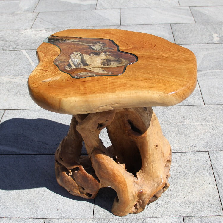 Garten Wurzeltisch, massiv Teak Holz, klein rund Holztisch 65cm
