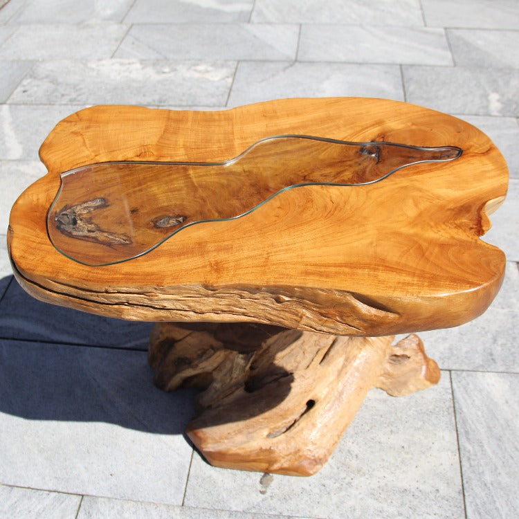 Beistelltisch wetterfest, Klein Holztisch, massiv Holz Wurzel 80cm