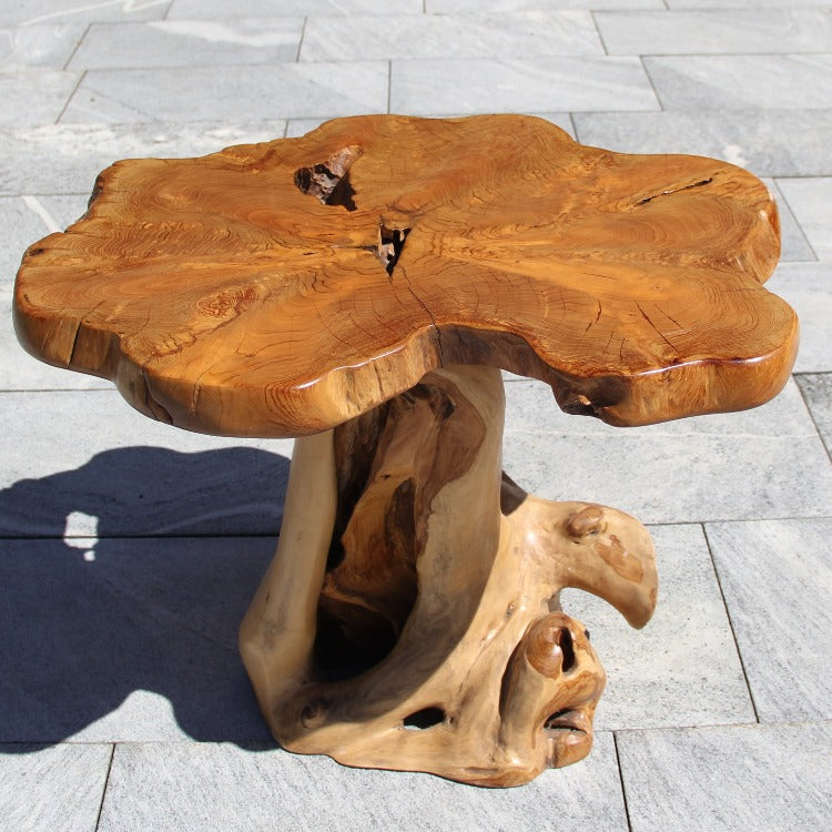 Kaffeetisch, Couchtisch höhe 66cm, rund Holz Tisch, Klein Wurzeltisch