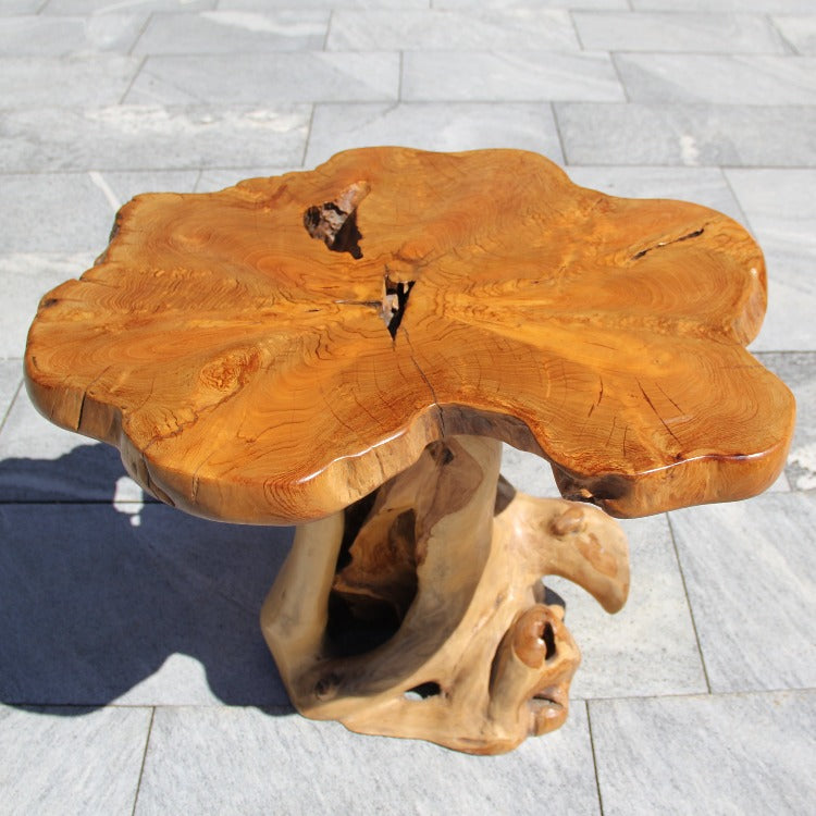 Garten Beistelltisch, rund Holz Tisch, Klein Wurzeltisch, wetterfest