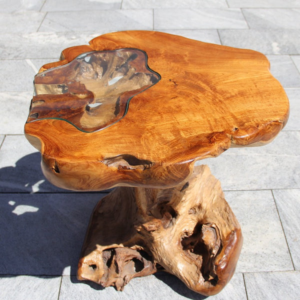 runder Holztisch  | Holztisch massiv | Wurzeltisch für kleiner Balkon 70x68x68cm