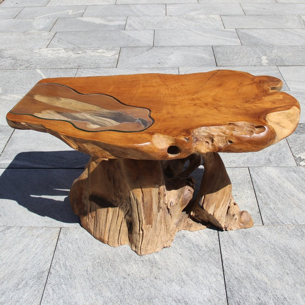 Couchtisch Holz mit Glas | Wurzelholz Möbel | Wurzeltisch günstig 104X54cm
