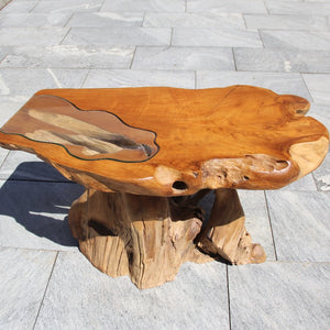 Holztisch Glas mit Wurzelfuss, Couchtisch Wurzel mit Glas, design Tisch