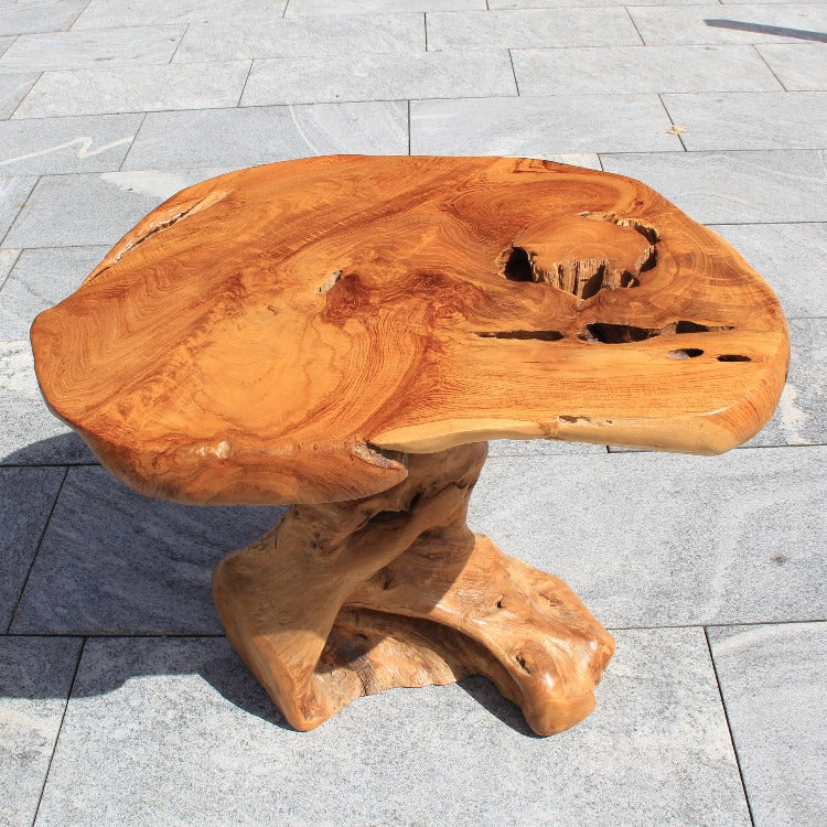 Balkontisch Holz, runder Terrassentisch, Klein Holztisch, Teak Wurzel