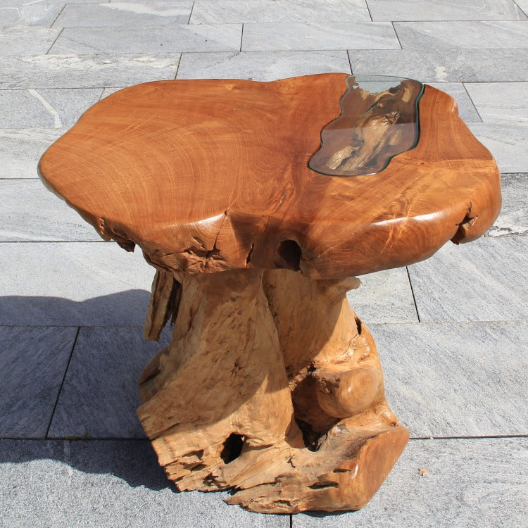 Klein Balkontisch, rund Holztisch, massiv Teakholz, wetterfest 73cm