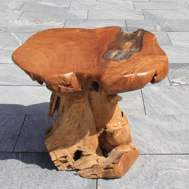 hoher Couchtisch 66cm, Klein Kaffeetisch, rund Holztisch, Teakholz