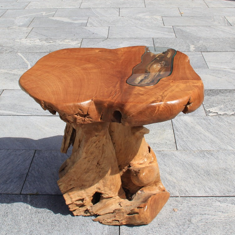 kleiner Gartentisch, Teakholz Gartentisch, kleiner Holztisch, Wurzel