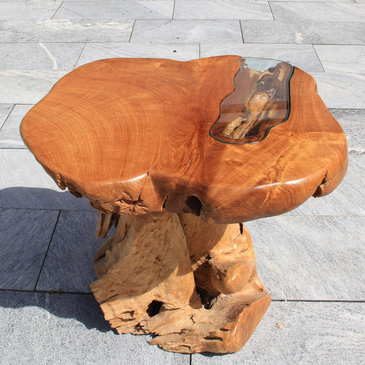 Klein Beistelltisch, rund Holztisch, massiv Teakholz, wetterfest 73cm